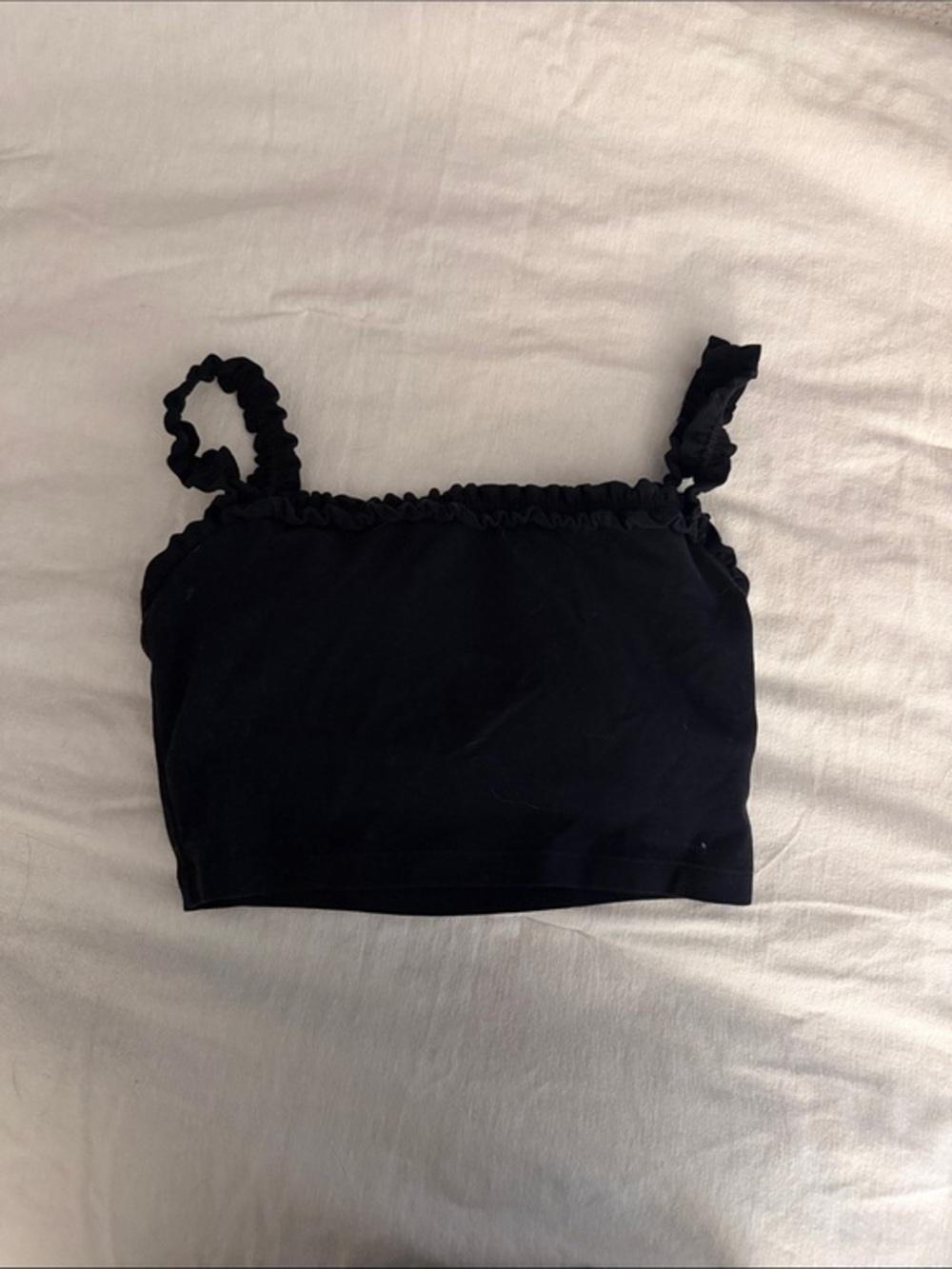 Abercrombie & Fitch Black Ruffle-Strap Cropped Camisole